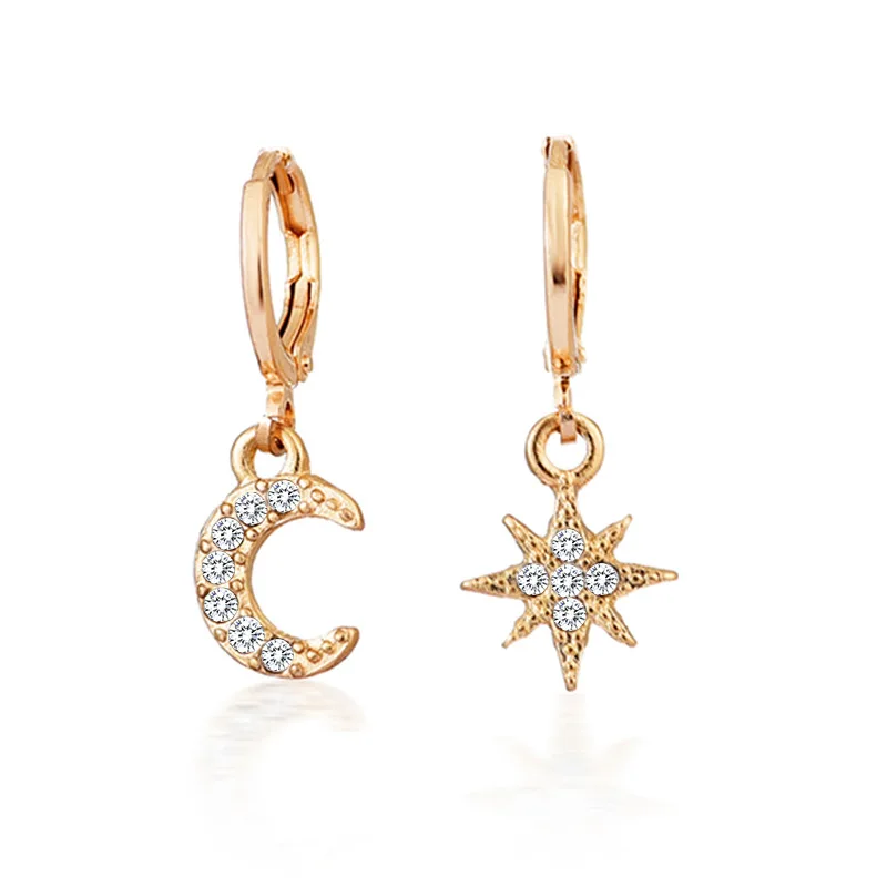

Diamond Studded Star Moon Asymmetric Earrings Gold & Silver 2-Colors Summer New Fashion Earrings For Women As Anniversary Gifts