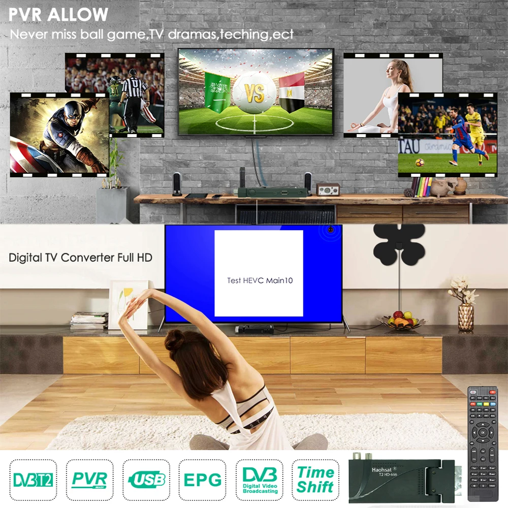 Haohsat DVB T2 HD-666 Scart HD цифровой H.265 HEVC 10-битный ТВ-приемник для