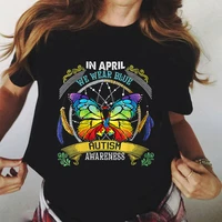 funny t shirt in april we wear awareness blue t shirt camisas women autism awareness tshirts graphic tee casual woman tshirts