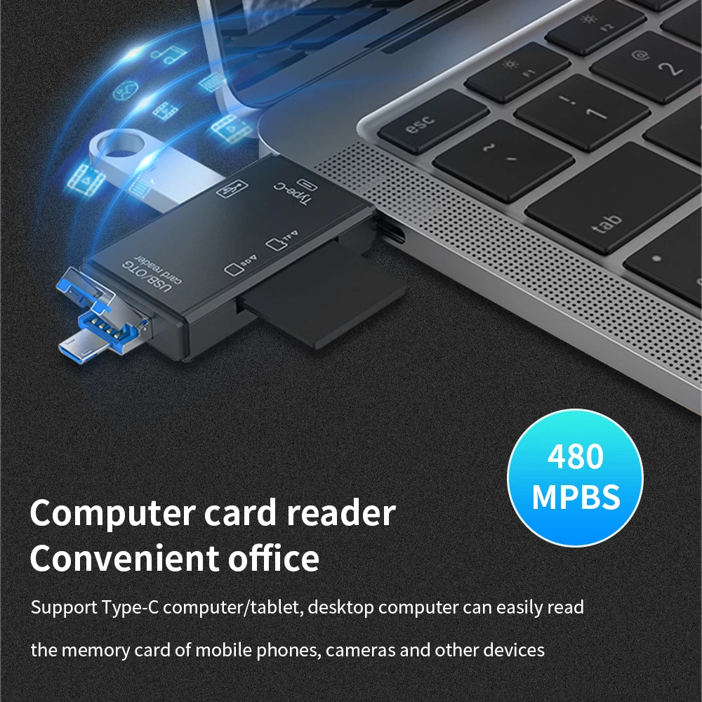 Кардридер TISHRIC 6 в 1 USB + Type-C micro Android/TYPE- C устройство для чтения карт TF SD адаптер OTG Drive