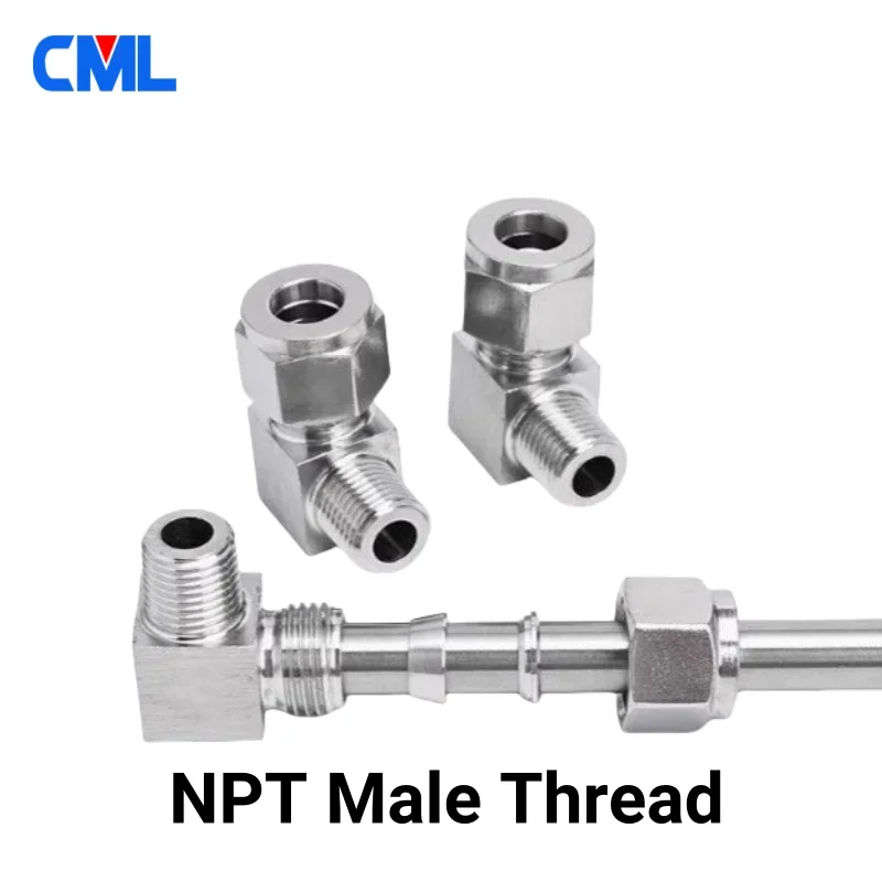 Колено из нержавеющей стали 304, двойной наконечник, фитинги для труб, соединитель 6-12 мм, наружный диаметр трубы до 1/8 дюйма, 1/4 дюйма, 3/8 дюйма, 1/2 дюйма, наружная резьба NPT