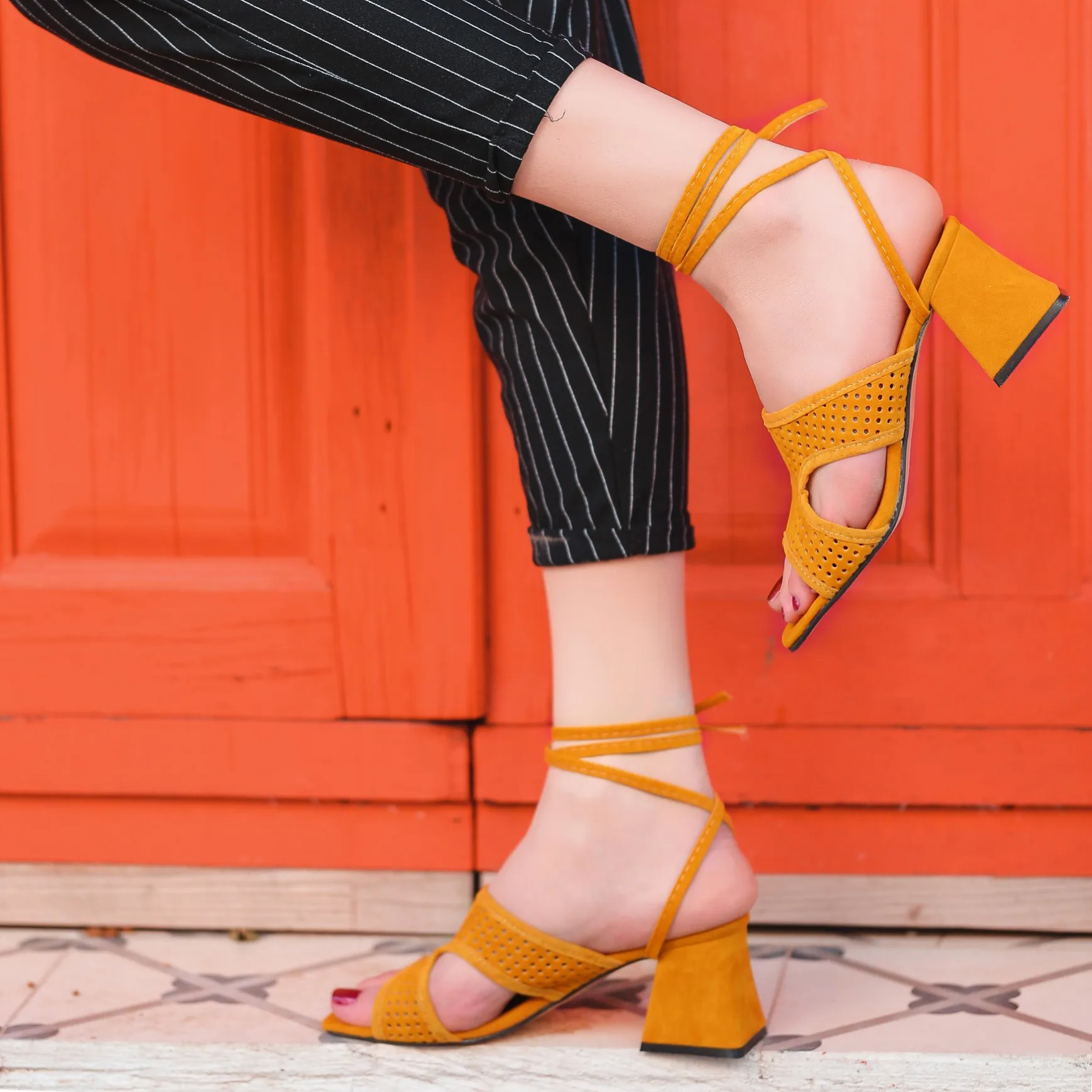 

BveA Store Fashion Summer Women 'S Sexy Casual Sandals Slippers Lird Mustard Suede High-Heeled Shoes