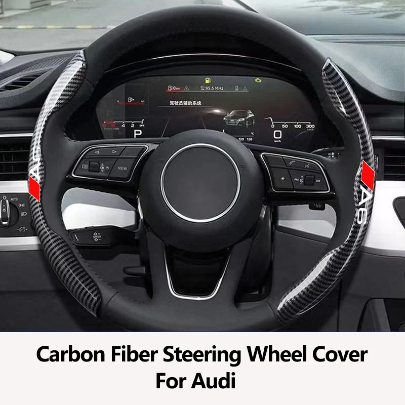 Car Steering Wheel Cover Carbon Black Fiber for Audi A3 A4 A5 A6 A7 A8 Q7 Q8 Q3 Q5  Accessories Logo Car Steering Wheel Cover