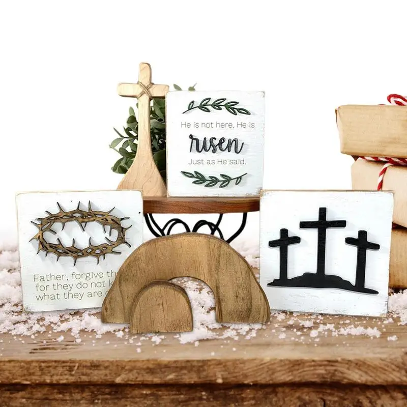 

Пасхальные строительные деревянные знаки, набор украшений ручной работы, настольные украшения для весенних вечеринок