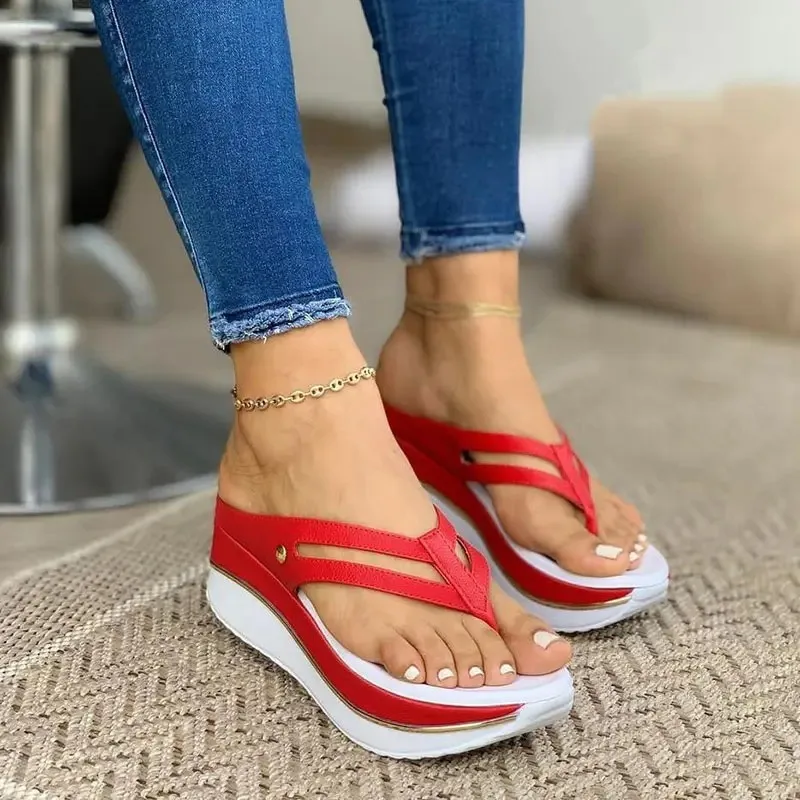 

Summer 2022 Women's Sandals Rhinestone Platform Open Toe Sexy Wedge Flip-Flops Flat Square Heel Slippers Zapatillas Mujer