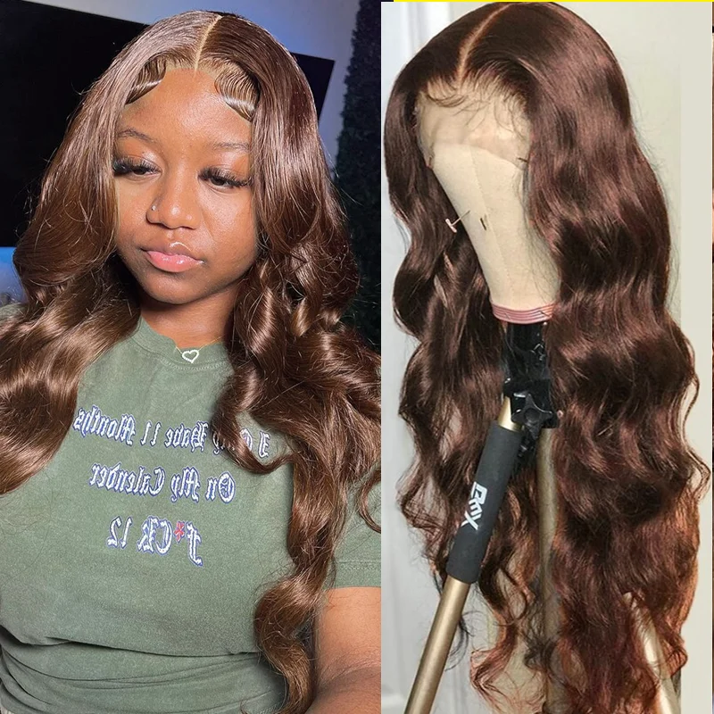 Brown Colored Human Hair Wigs Lace Frontal Wig 13x4 HD Body Wave Lace Front Wig Chocolate Brown Wig For Women T Part Wig Remy