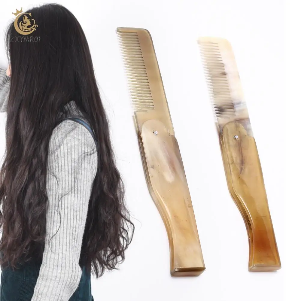 

1Pcs Beautifuil Women All Hair Types Beard Mustache Ox Horn Fine Tooth Pocket Folding Comb Top Sale Selling Hair Styling Tool