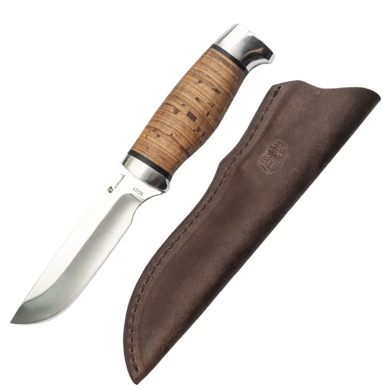 

Hx Outdoors Fixed Blade Cassic Hunting Knife Cleaver Field Kitchen Knives Leather Handle With Leather Sheath Edc Dropshipping