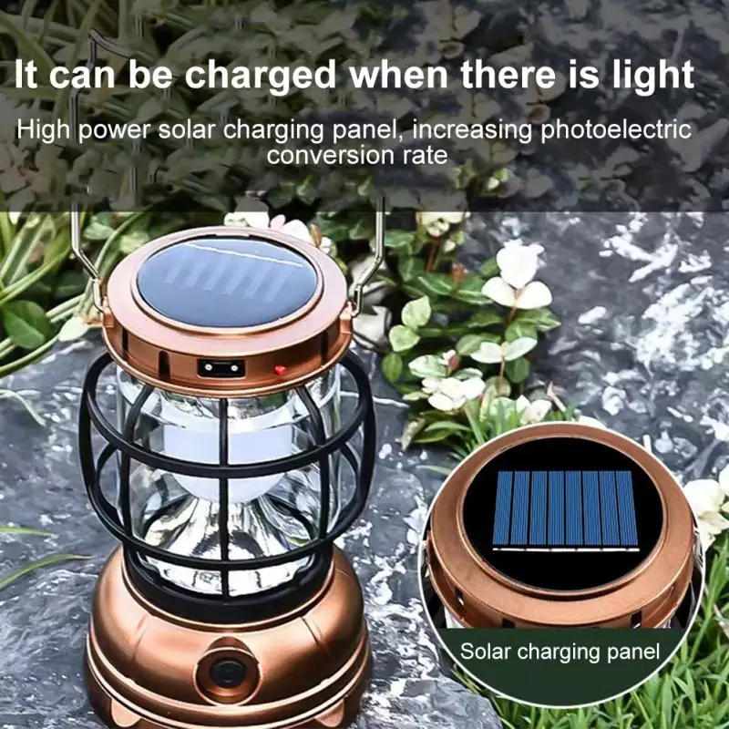 

LED Retro Solar Portable Lanterns Camping Light USB Rechargeable Horse Light Outdoor Ambiance Portable Lamp Tent Fishing Lantern