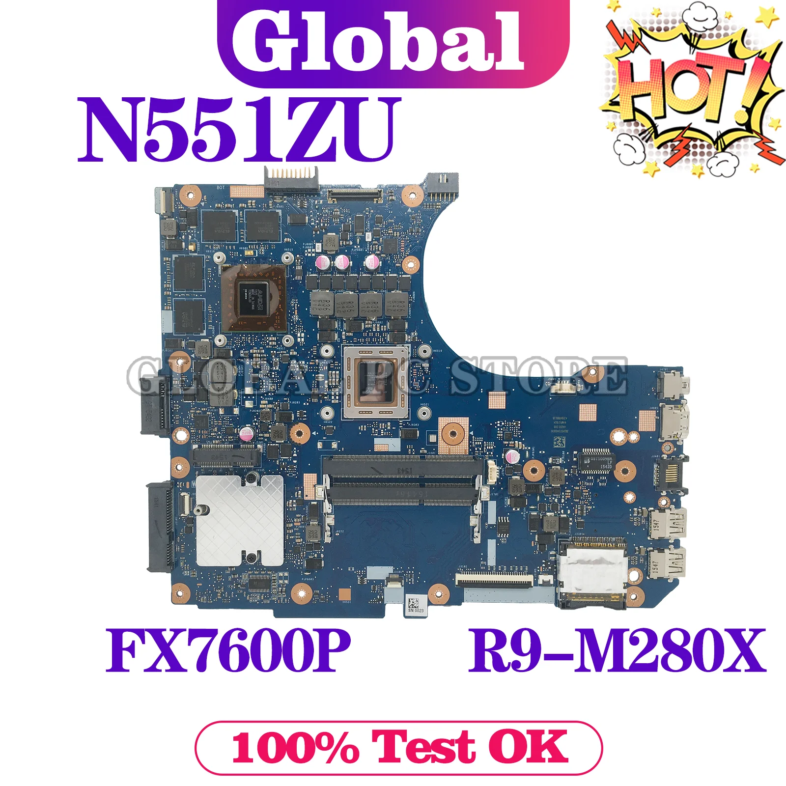 

KEFU N551ZU Mainboard For ASUS N551ZU N551Z Laptop Motherboard With CPU: FX7600P GPU: R9-M280X Main Board Test OK