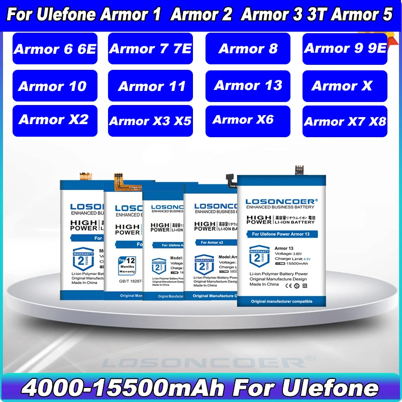

15500mAh Battery For Ulefone Armor 1 X 2 X2 3 3T 3W X3 X5 5 5S 6 6E 6S 7 7E X6 X7 X7 Pro 8 X8 9 9E Helio P90 Armor 10 11 13