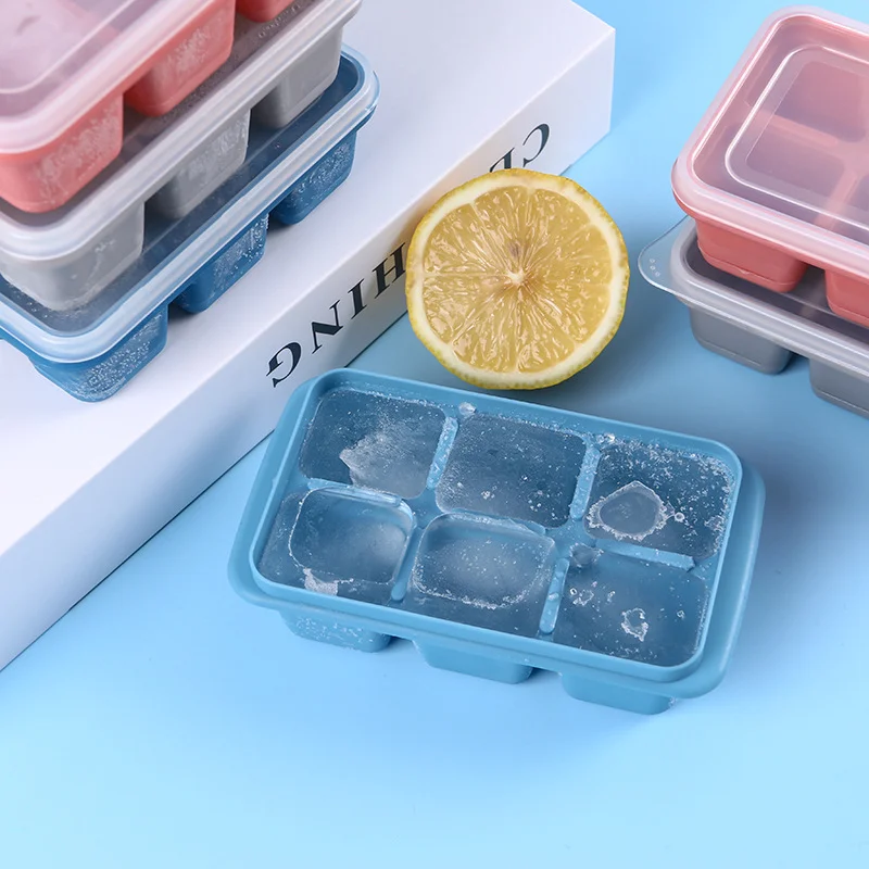 

6 Girds Silicone Ice Cube Tray Mold With Lid Big Ice Cube Mold Square Ice Maker Ice Cream Mold Durable Summer Ice Cream Tools