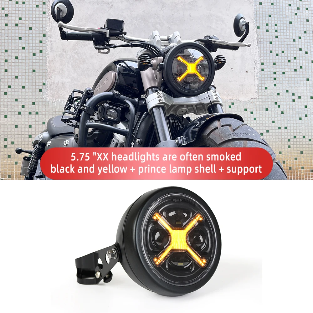 

Комплект светодиодных фар Amber X DRL 5-3/4 дюйма, проекционные фары Black Knight для Harley Dyna Street Bob Super Glide