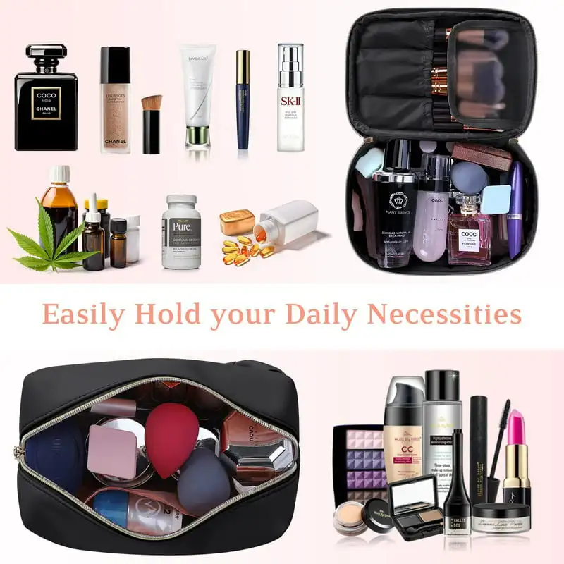 Incredible 2 PCS Waterproof Makeup Bag Bow-Knot Portable Large Cosmetic Pouch Travel Case Perfect for Women & Girls as a Magnifi