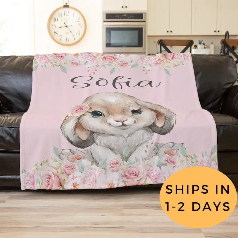 

Rabbit Blanket, Bunny Baby Blanket, Personalized Blanket For Adult, Customized Blanket, Rabbit Nursery, Bunny Baby Shower, Rabbi