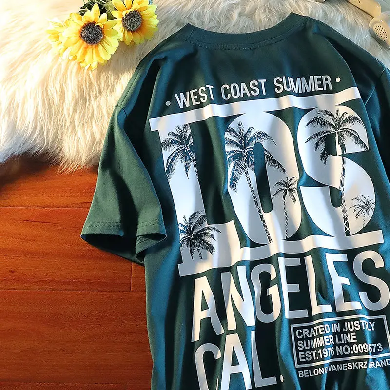 Хлопковая Повседневная футболка для мужчин и женщин летняя новая Гавайская