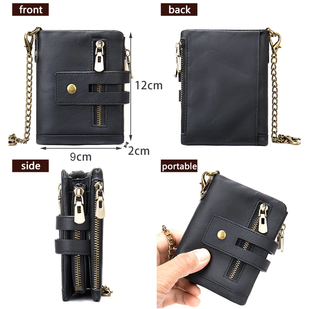 Мужской кошелек MVA с цепочкой из натуральной кожи двойной складной бумажник на