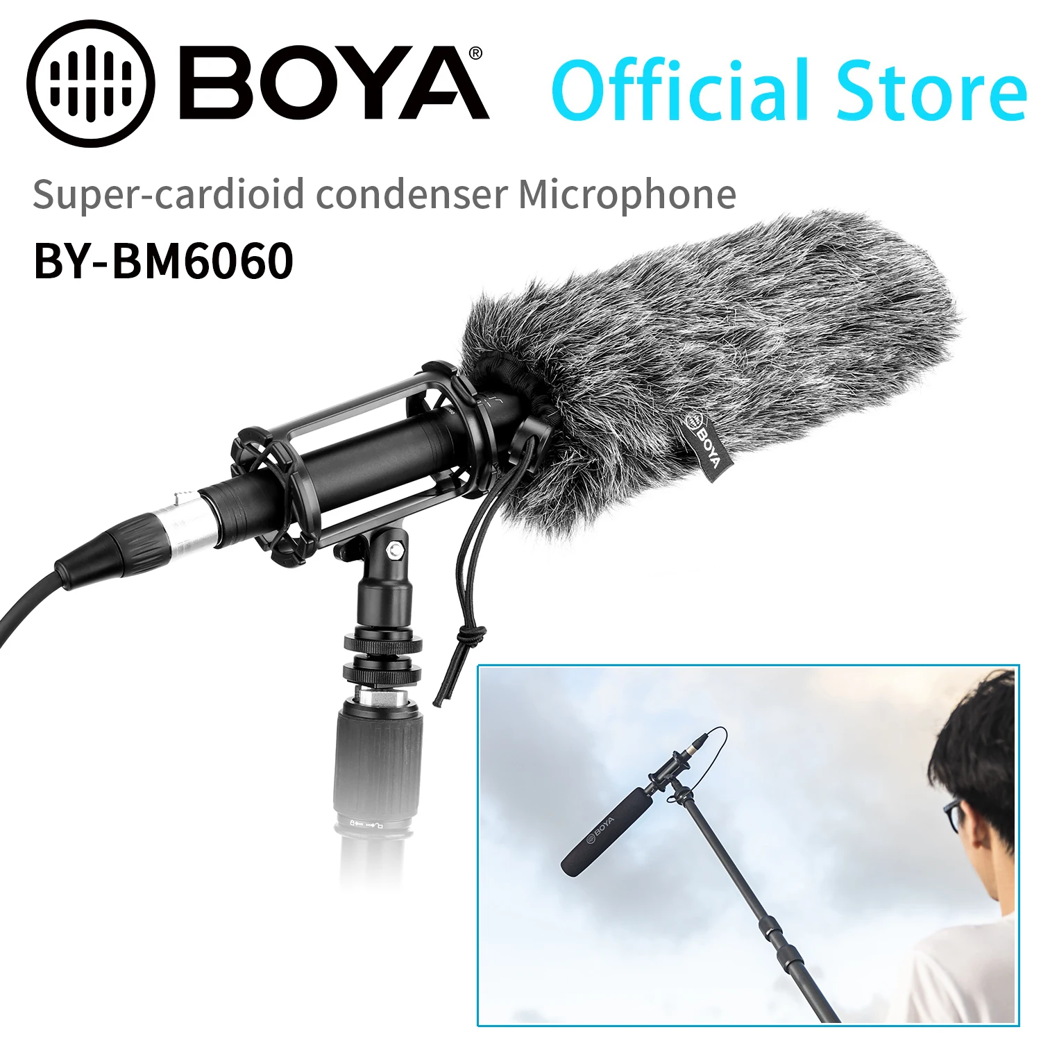 Фото BOYA BY-BM6060 Профессиональный суперкардиоидный конденсаторный микрофон для Canon Nikon