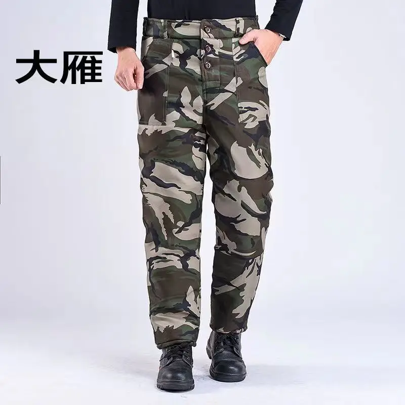 Winter men's cotton trousers plush thickened thermal pants loose type labor protection cold storage overalls cotton trousers