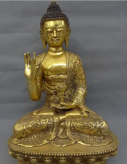 

18inch Tibet Bronze Gilt Auspicious Flower Sakyamuni Shakyamuni Joss Buddha Statue
