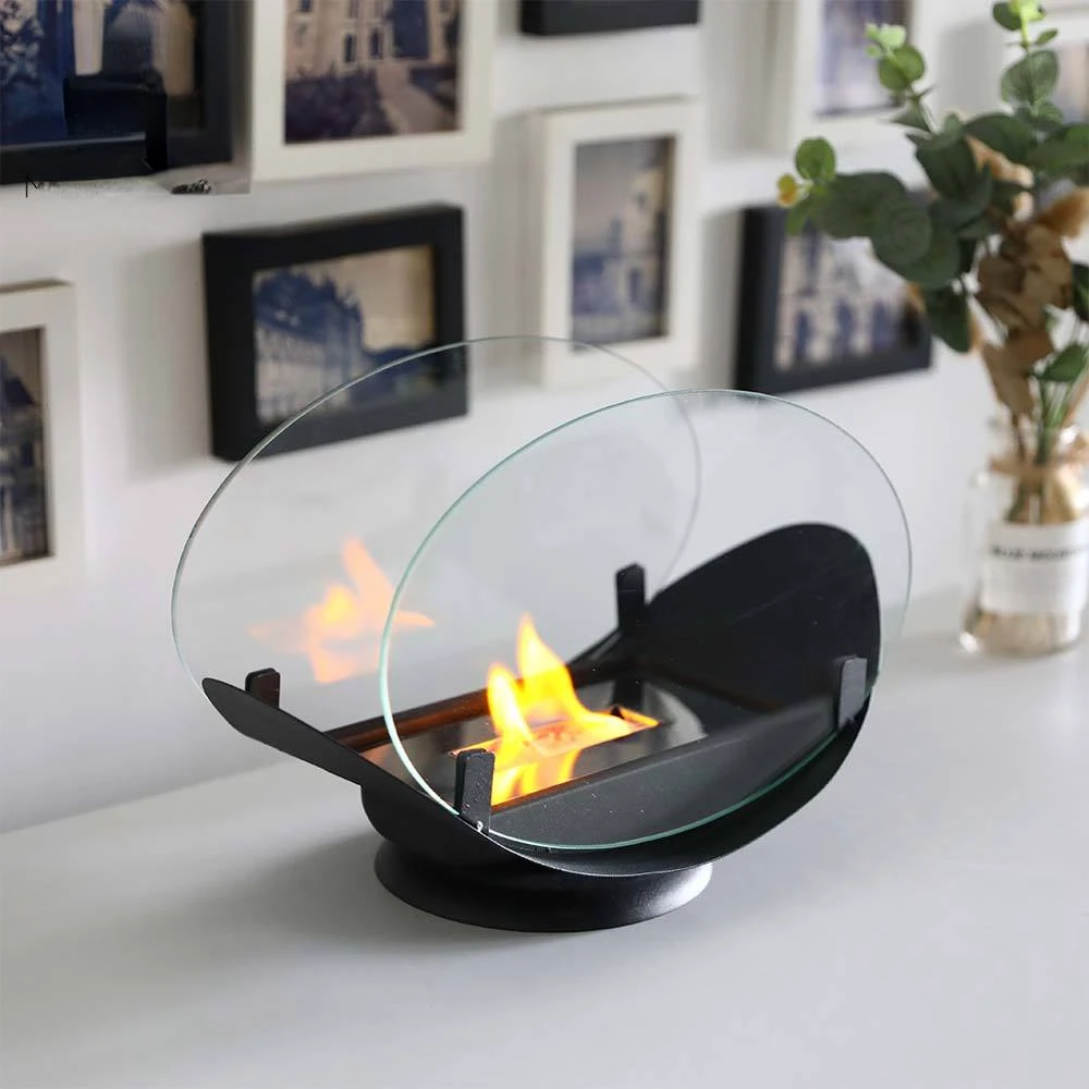 

Portable Oval Fireplace Tabletop Fire Bowl Two-Sided Glass 24.5cm High –Clean-Burning Bio Ethanol Ventless Fireplace