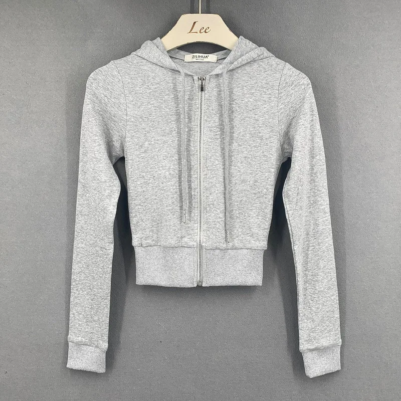 

Корейский Кардиган с капюшоном, женский укороченный облегающий Повседневный Спортивный свитшот на молнии, Топ с длинным рукавом, новая осенняя одежда