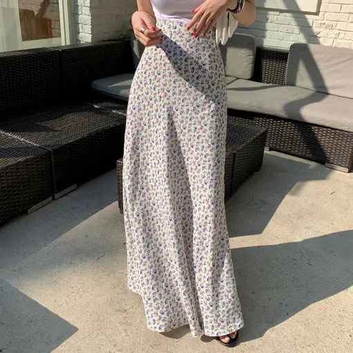

SuperAen 2022 Summer Retro Elastic High Waist Elastic Floral Printing All Match Slim Fishtail Skirts Womens