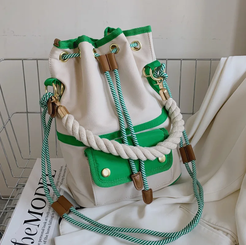 

Canvas Bag 2022 Summer New Fashion Fashion Ladies Luxury High Quality Casual Simple One Shoulder Large Capacity Bucket Bag