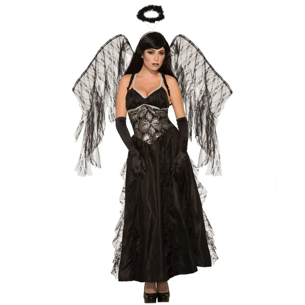 Devil Fallen Angel Costume Adult Halloween Strapless Dress +Headwear +Wing Gothic Sexy Angel Cosply Costumes for women