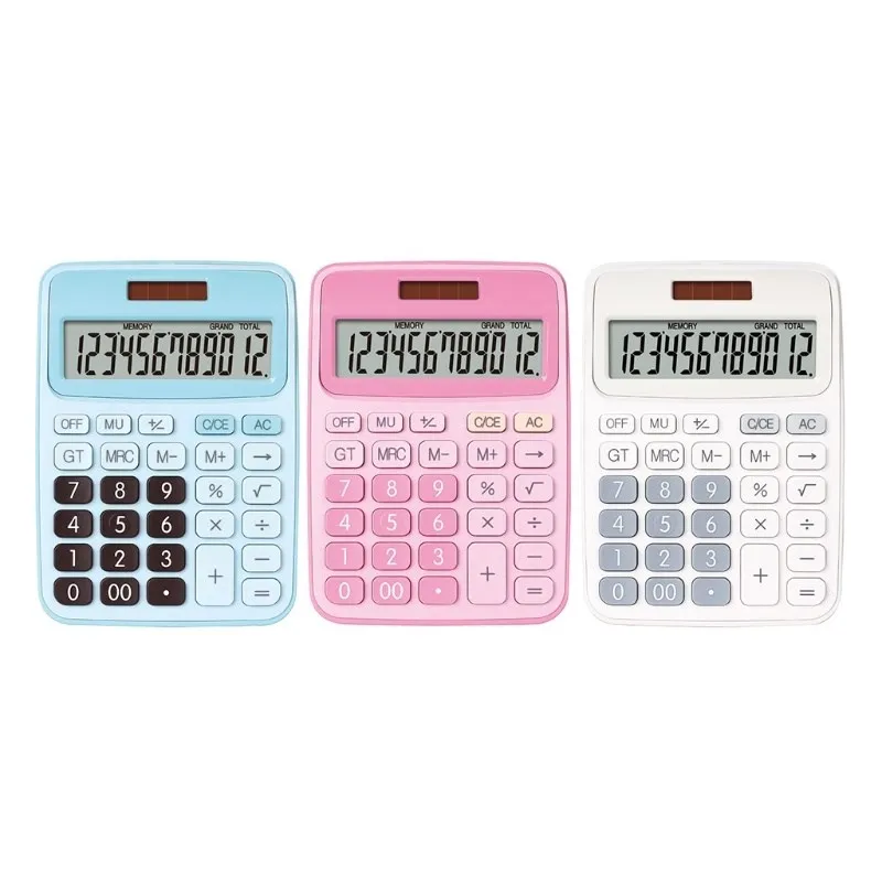 

12 Digit Desk Calculator Big Buttons Financial Business Accounting Tool Pink Blue White Battery Solar Dual Power The new listing