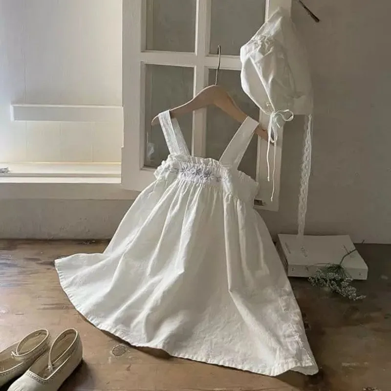 

Summer New Girl Children Embroidery Flower Suspenders Princess Dress Baby Cotton Sleeveless Casual Dresses For Party And Wedding