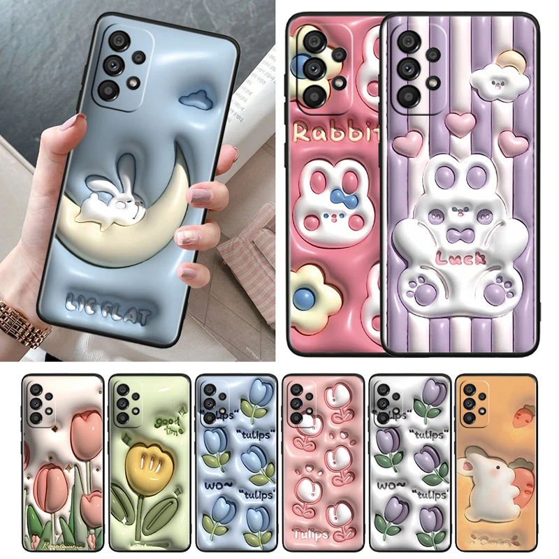 

Anime 3D Vision Flower Black Phone Case For Samsung A73 A72 A71 A54 A53 A52 A51 A42 A33 A32 A23 A22 A21S A13 5G Cover Shell Capa