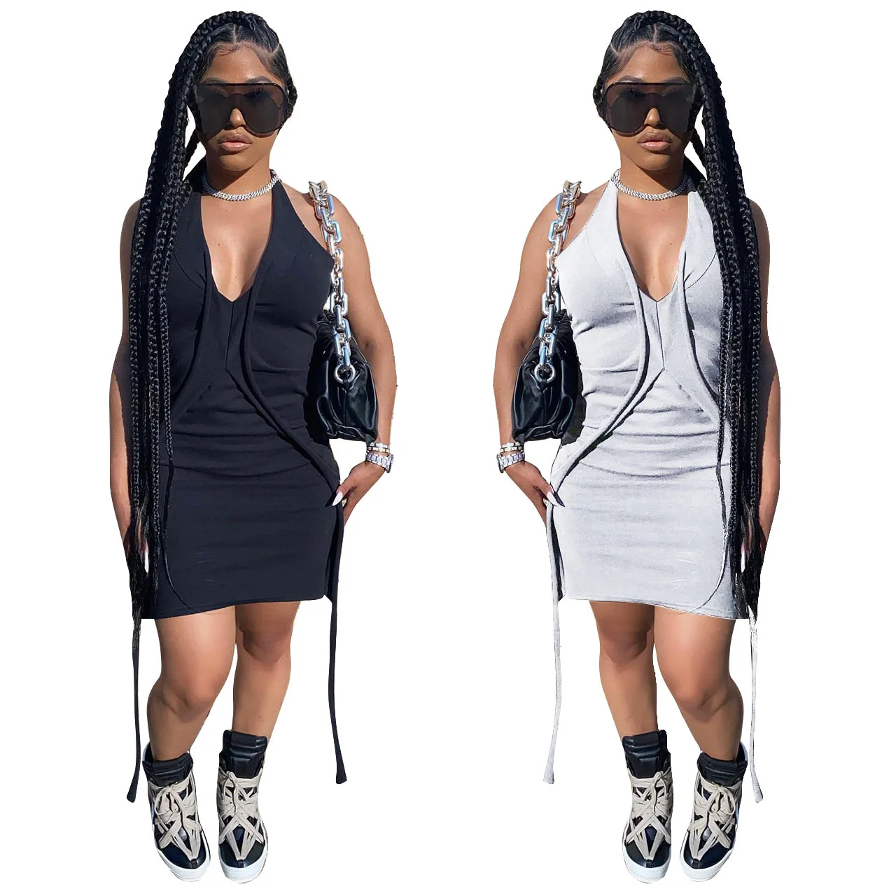 Черное Бандажное мини-платье с вырезами сексуальное облегающее платье без