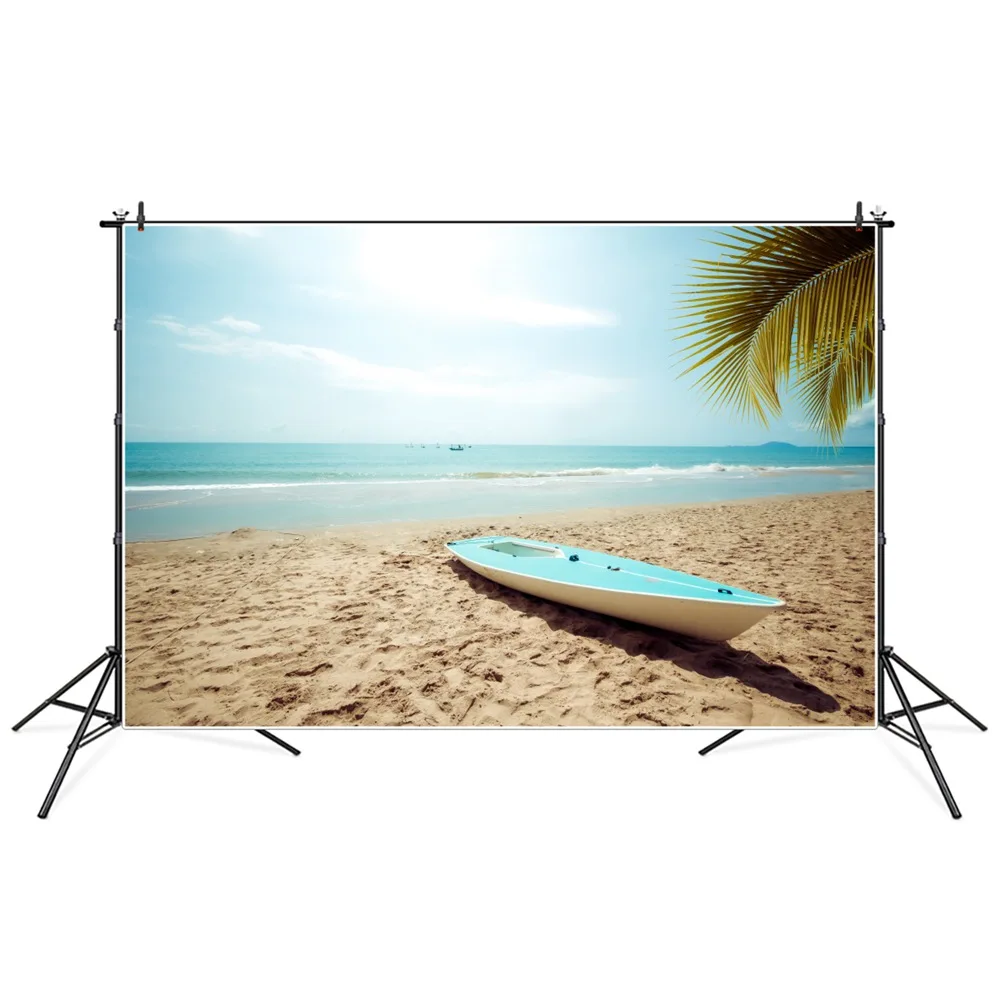 

Tropical Leaves Sea Waves Beach Boat Scenic Photography Backgrounds Summer Holiday Home Party Decoration Photo Backdrops Props