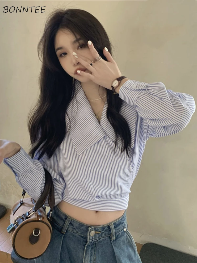 

Blouses Women Classic Streetwear Leisure Students Fashion Striped Holiday Attractive Lace-up Popular Sweet Design Ulzzang Daily