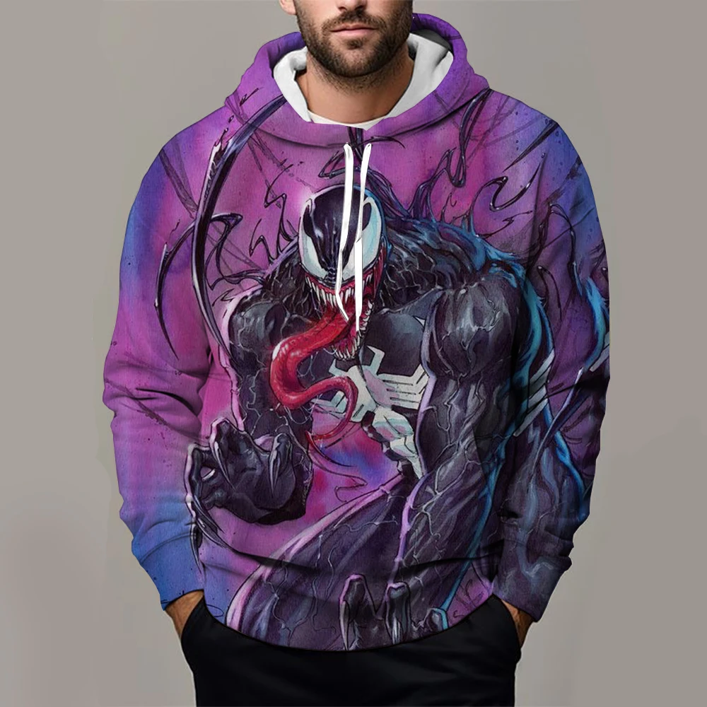 2024 Miniso Spider-Man Venom 3D Printed Men's Hoodie Jacket Outdoor Street Hip-Hop Sportswear Casual Sports Sweatshirt