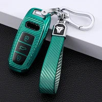 for audi a4 a6 a7 a8 c8 q8 q5 d5 e tron tpu carbon fiber car smart key case bag cover key fob keychain accessories