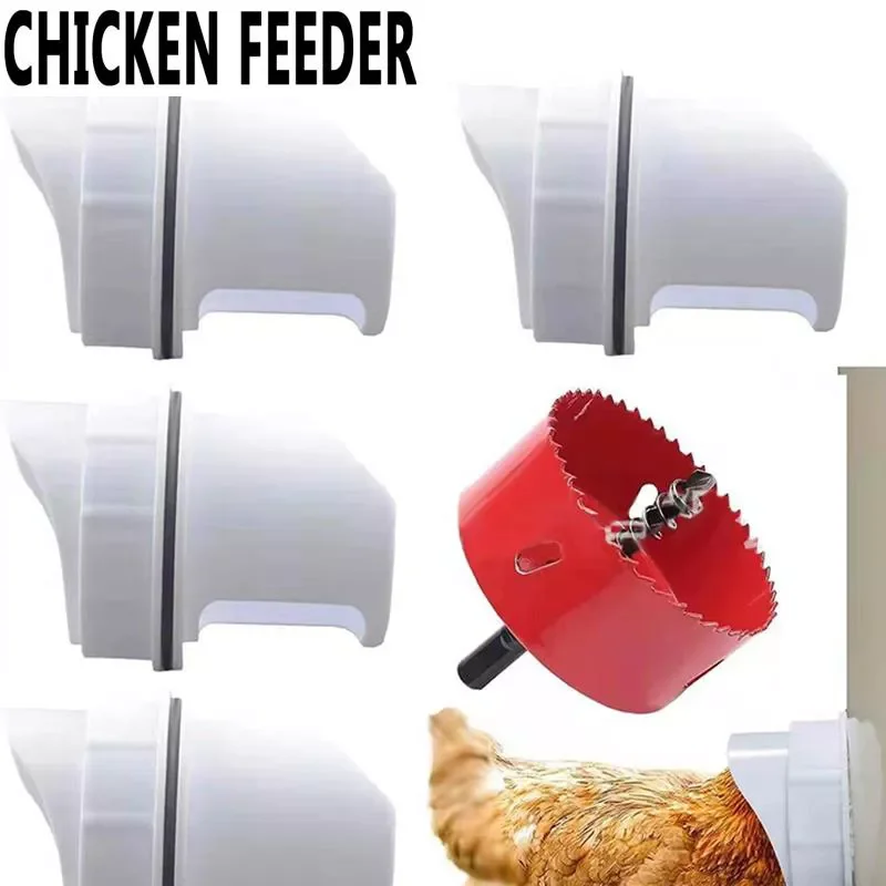 

4pcs Chicken Feeder Automatic Port Rain Proof Poultry Feeder Suitable For Buckets Barrels Bins Gravity Feed Kit Family Garden