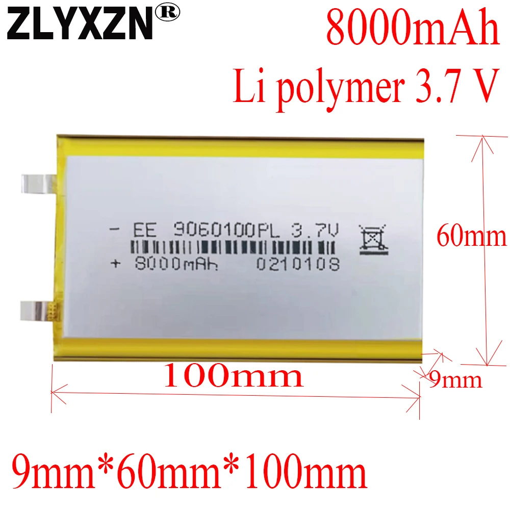 

8-20PCS lithium ion polymer 3.7V 8000mAH 9060100 Li Polymer Li-ion batteries for tablet pc BANK GPS mp3 mp4 speakers battery