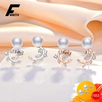 trendy women earrings 925 silver jewelry with pearl zircon gemstone leaf shape stud earrings for wedding party gift accessories