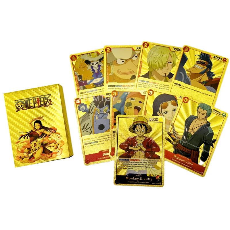 

55Pcs/ Box One Piece English Gold Leaf Card Luffy Roronoa Zoro Anime Japanese Manga Peripheral Collector Cards