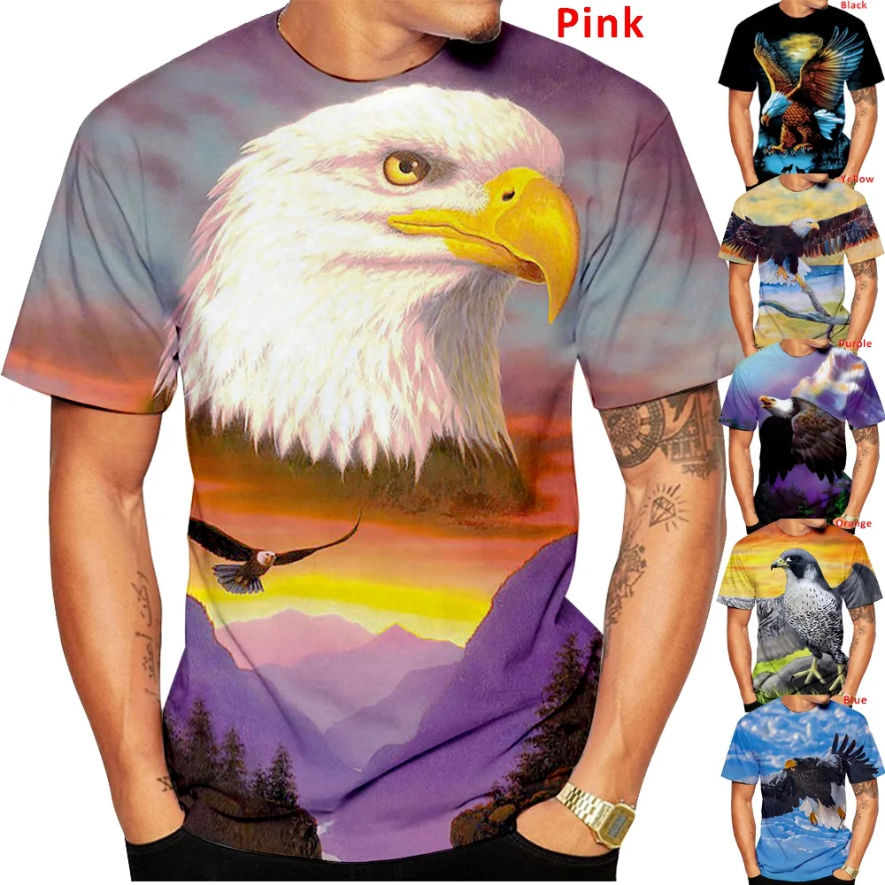 

2022 Summer New Fashion Cool Eagle Men's T-Shirt 3D Printing Round Neck Men's Short Sleeve Shirt