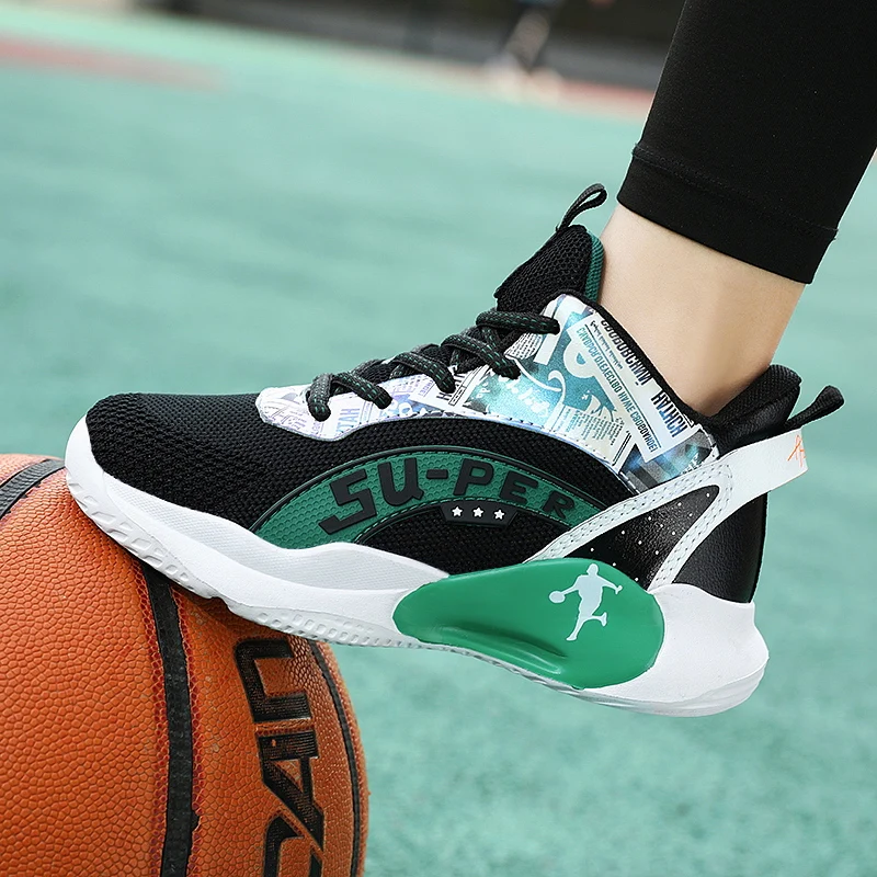 

Teenagers Basketball Boots Breathable Boys Basketball Shoes Non Slip High-top Sneaker Shock-Absorbant Girls Outdoor Sport Shoes