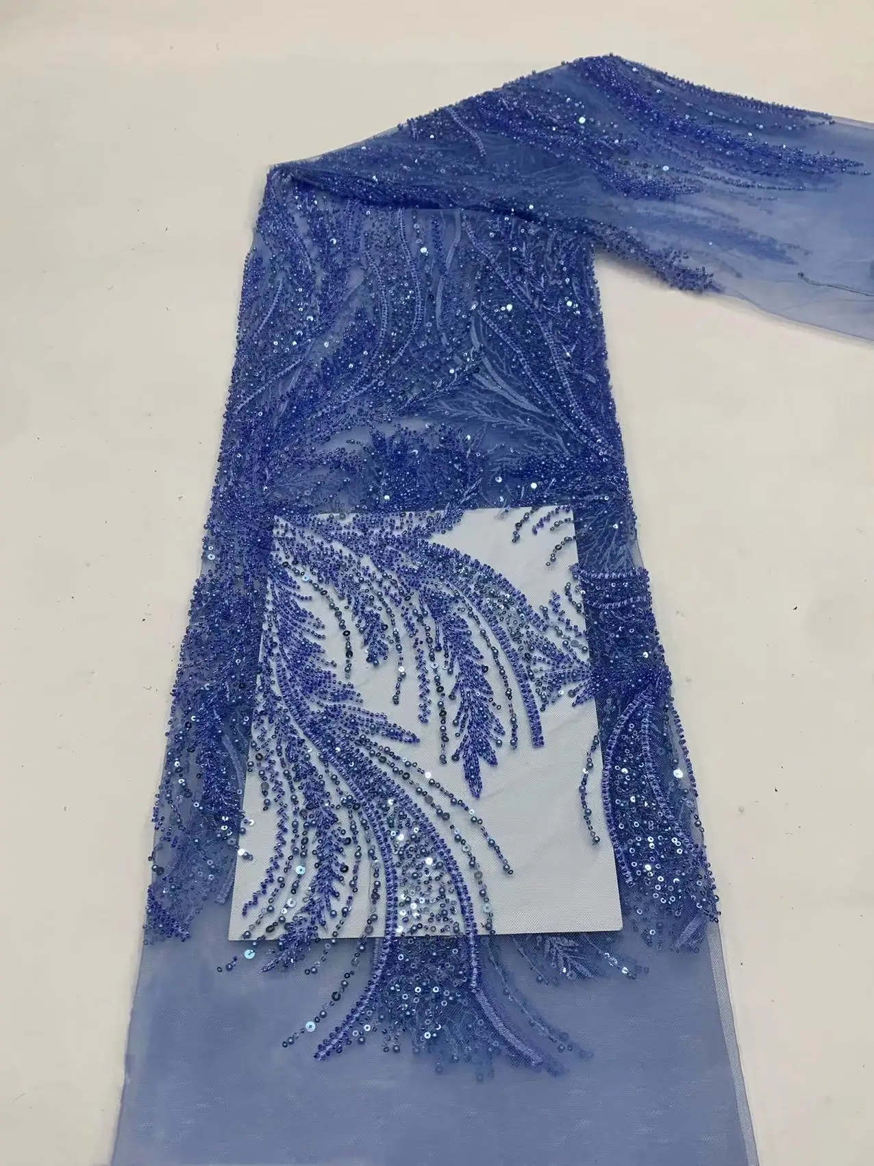 

Nigerian Beaded Lace Fabric With Sequin For Wedding 2023 High Quality African Embroidery Tulle Lace French Net Lace Fabric 5Yard