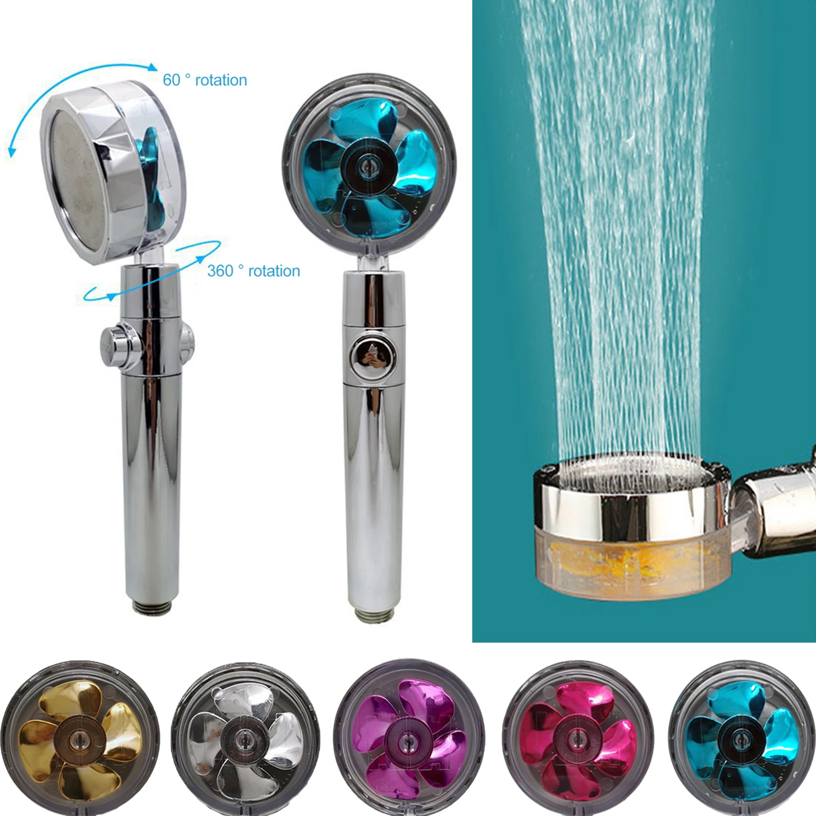 

2022 Shower Head Water Saving Flow 360 Degrees Rotating With Small Fan ABS Rain High Pressure Spray Nozzle Bathroom Accessories