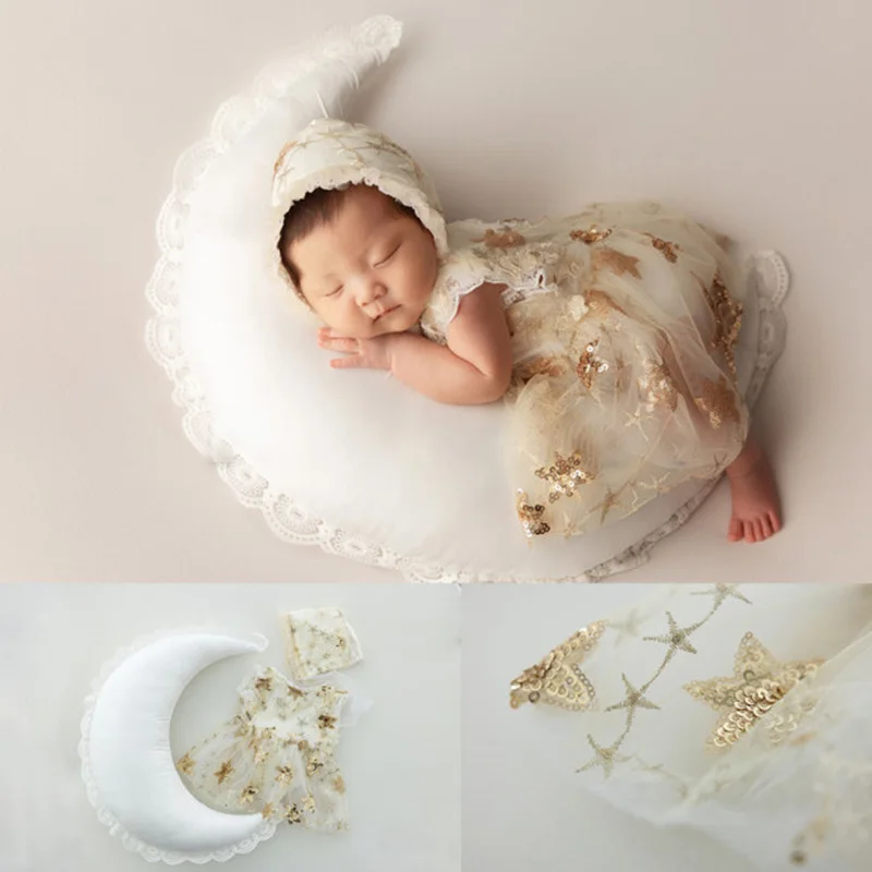 

❤️CYMMHCM Newborn Photography Clothing Hat+Dress Baby Photo Accessories Moon Props Infant Shoot Clothes Outfits Fotografia
