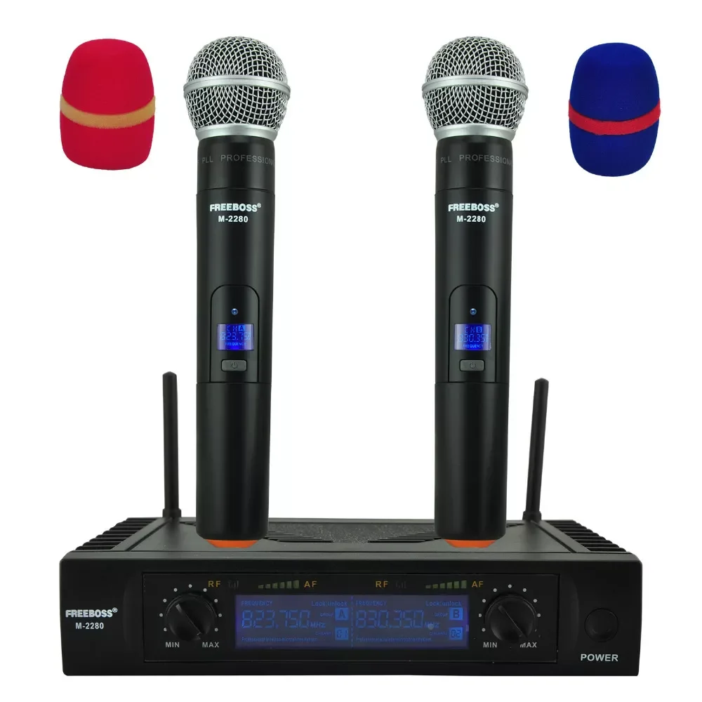 

NEW2023 M-2280 50M Distance 2 Channel Handheld Mic System Karaoke Party Dj Church UHF Wireless Microphone