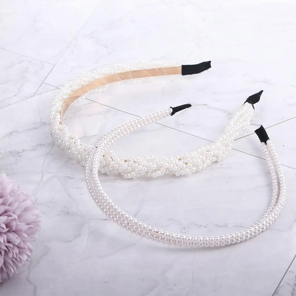 

Luxury Sweet Twist Headwear Bride for Wedding Women Hair Hoop Korean Style Headband Pearl Hairband Hair Accessories