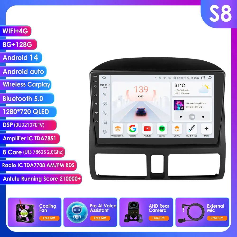 

9 "2 Din Android 14 Автомобильный радиоприемник для Honda CR-V 2 CRV 2002-2006 Мультимедийный плеер Восьмиядерный GPS Carplay 4G RDS SWC BT NO DVD