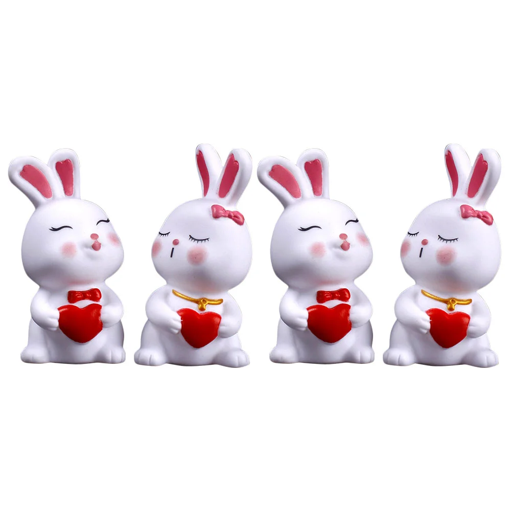 

4Pcs Desktop Cake Decors Easter Rabbit Statues Decorative Bunny Figure Decors Cake Accessory